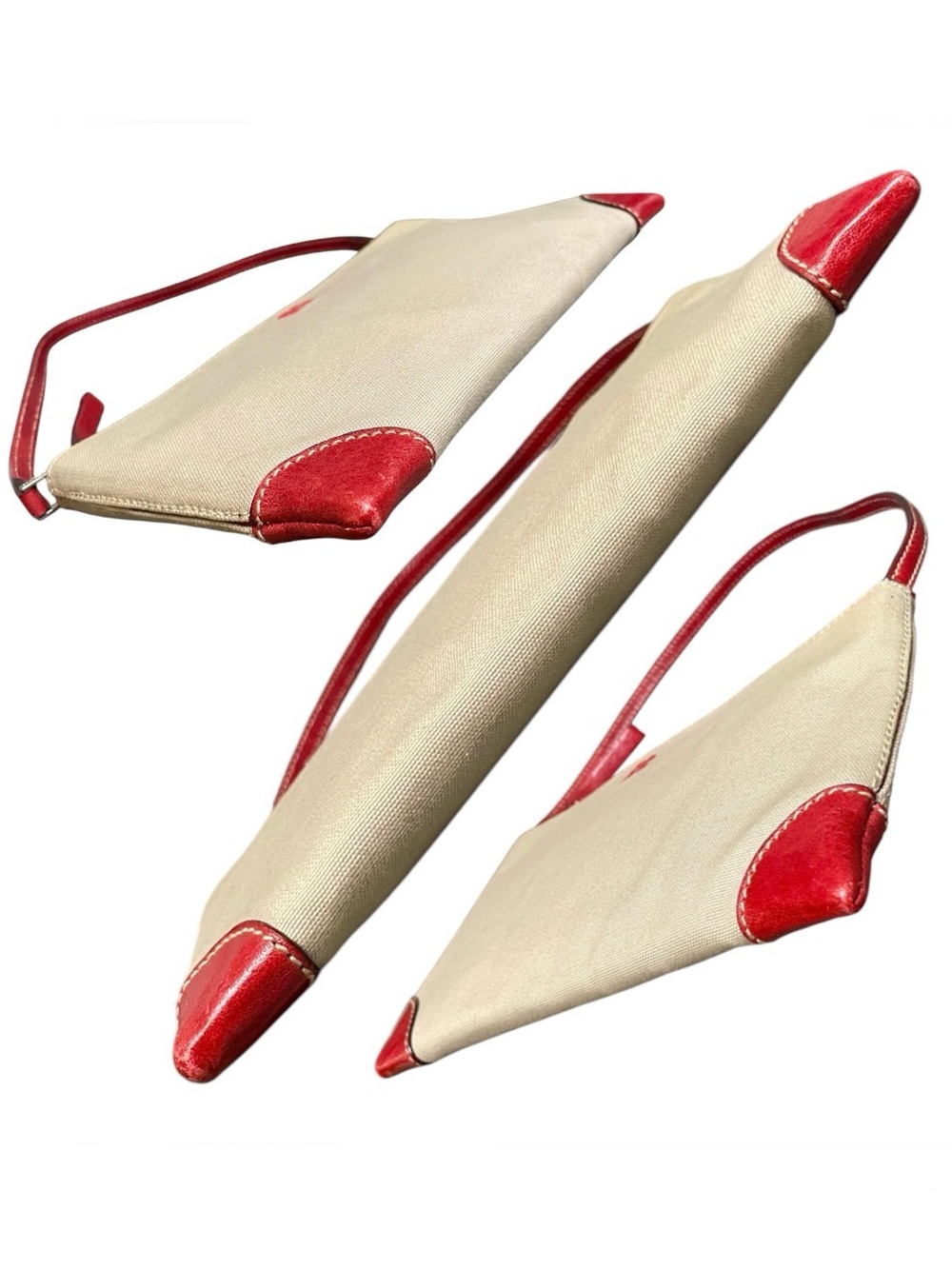 Kate Spade Made in Italy Vintage Cream Canvas & Red Leather Shoulder Bag - Picture 4 of 7